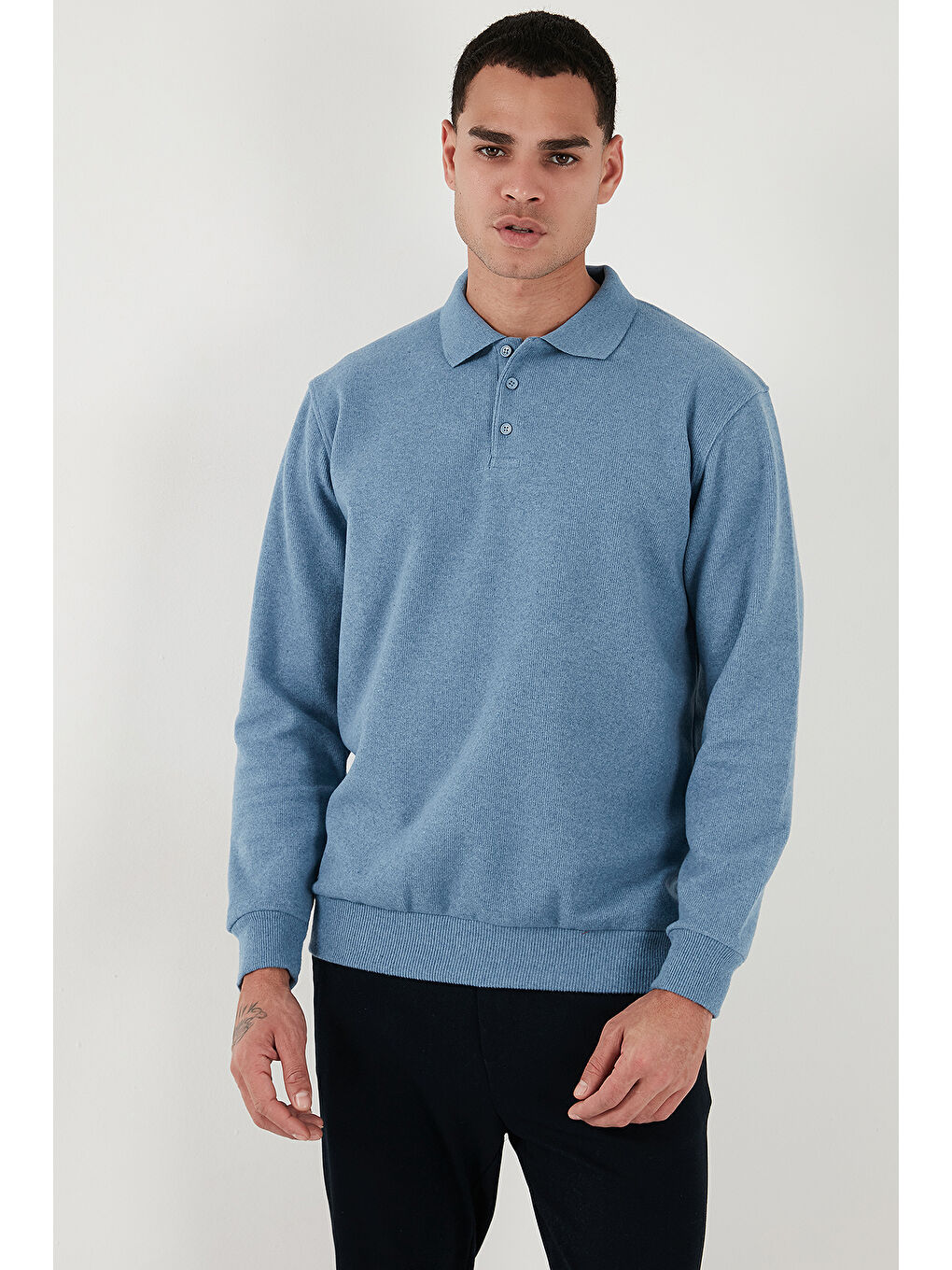 Mavi Pamuk Karışımlı Regular Fit Polo Yaka Erkek Kazak 456223-3