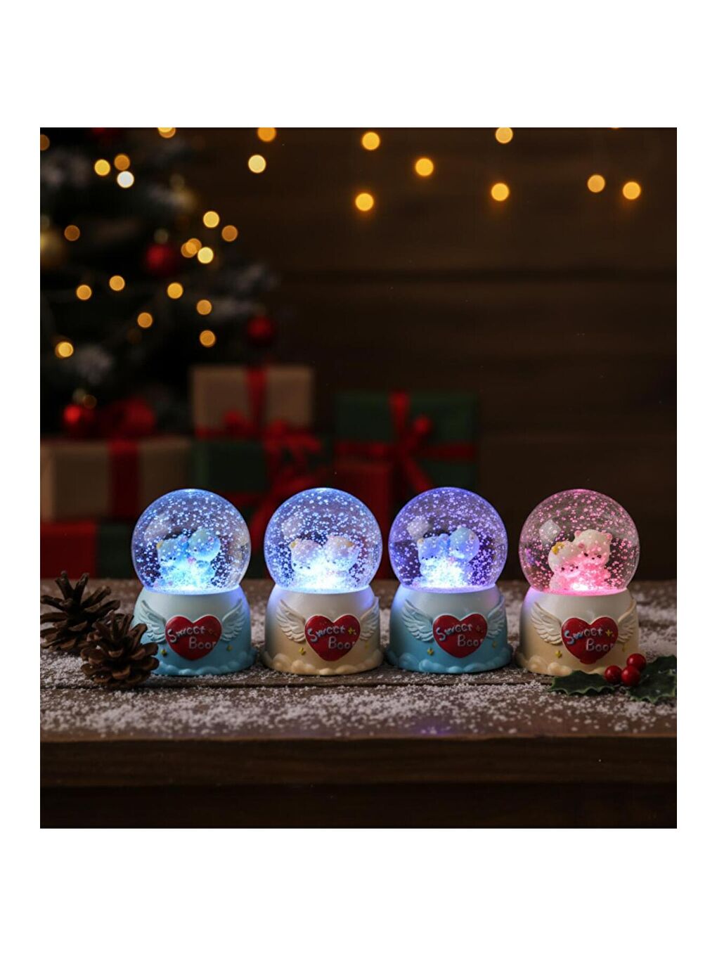 Karışık Mini Işıklı Sevimli Ayı Kar Küresi-2