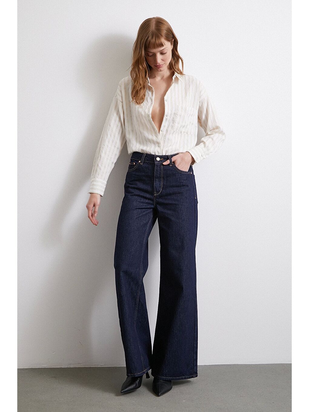 Multi Çizgili Cepli Gömlek Bej-3