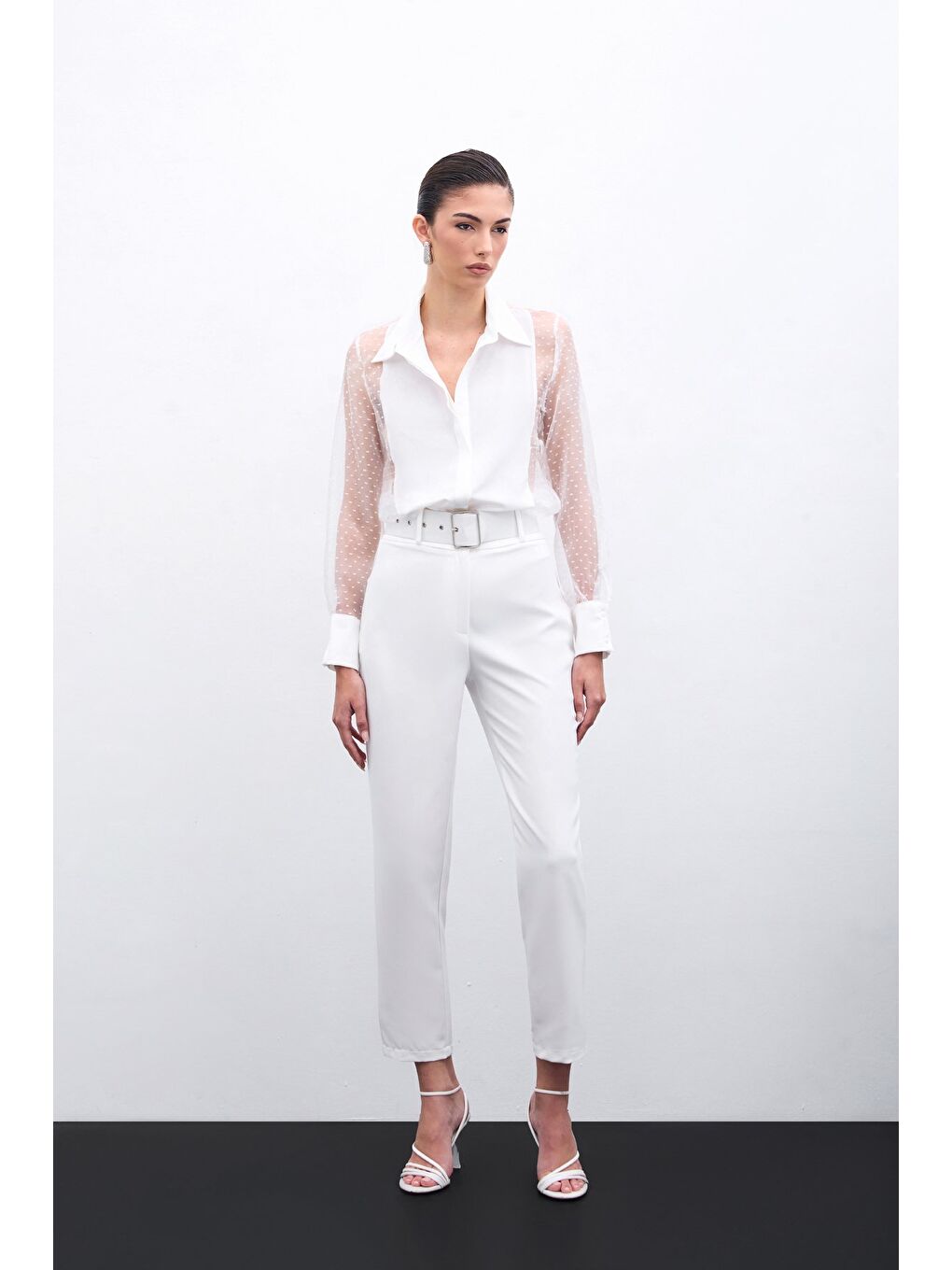 Organze Detaylı Gömlek - Ekru-1