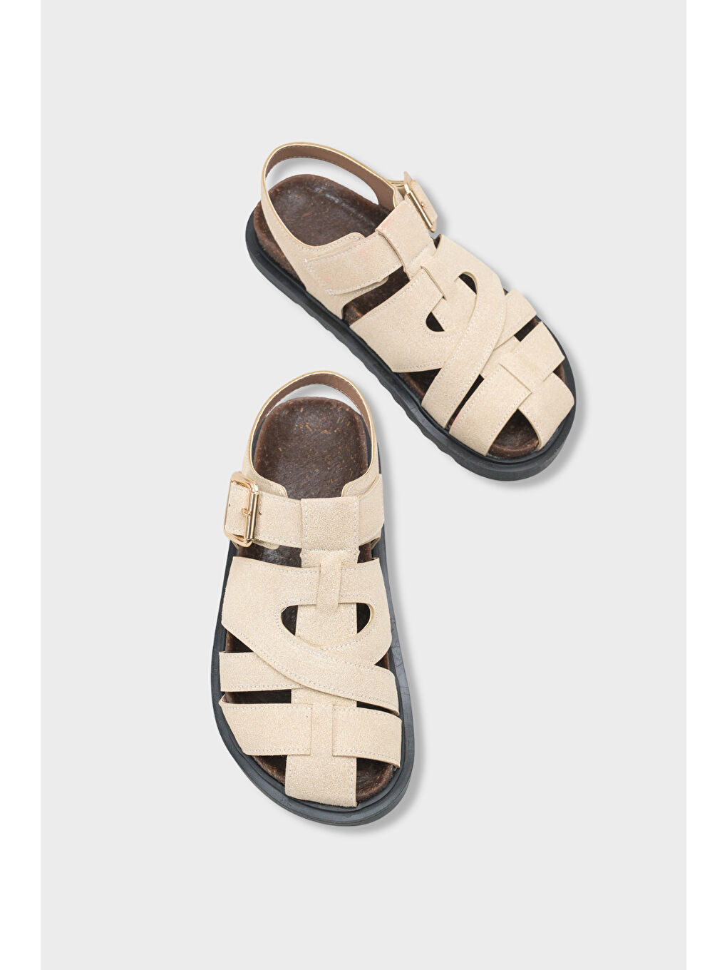 Bej Penelopa Gladyatör Tokalı Kadın Sandalet-5