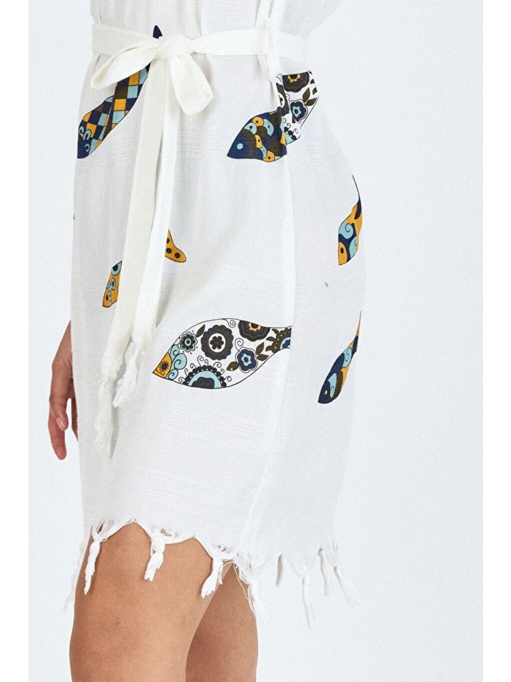 Kahverengi Samira Baskılı Bambu Plaj Elbisesi Pareo Havlu-1