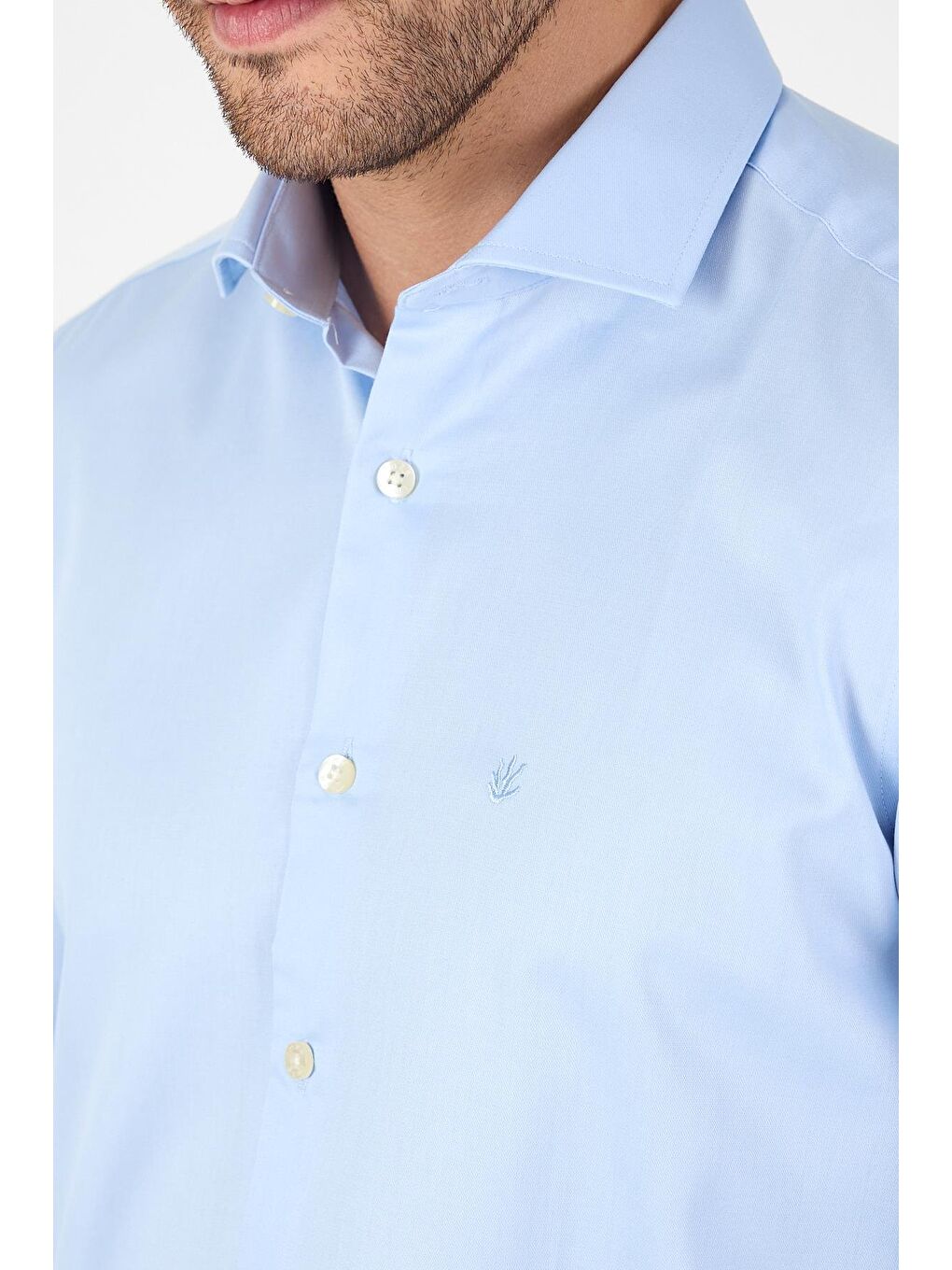 Koyu Mavi Uzun Kol Yarım İtalyan Yaka Cepsiz Non Iron Slim Fit Pamuklu Gömlek 1004250267-3