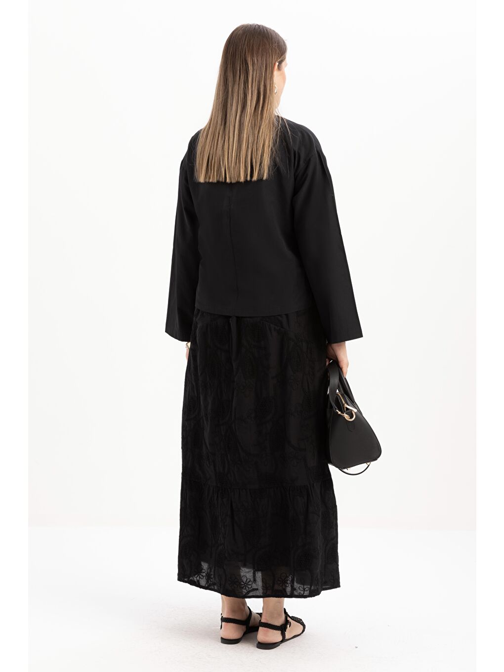 Siyah-Gizli Fermuarlı Yırtmaçlı Bluz-2