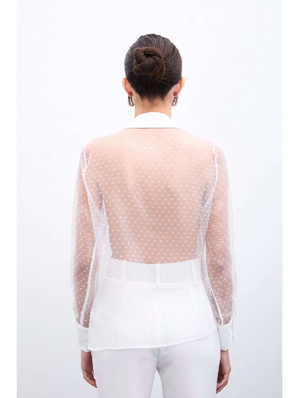 Organze Detaylı Gömlek - Ekru-4