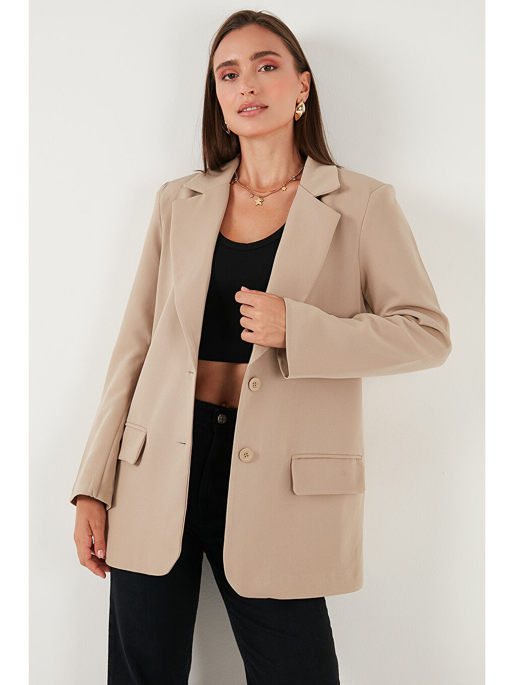 Bej Relaxed Fit Mono Yaka Cepli Blazer Ceket 611BC00132-1