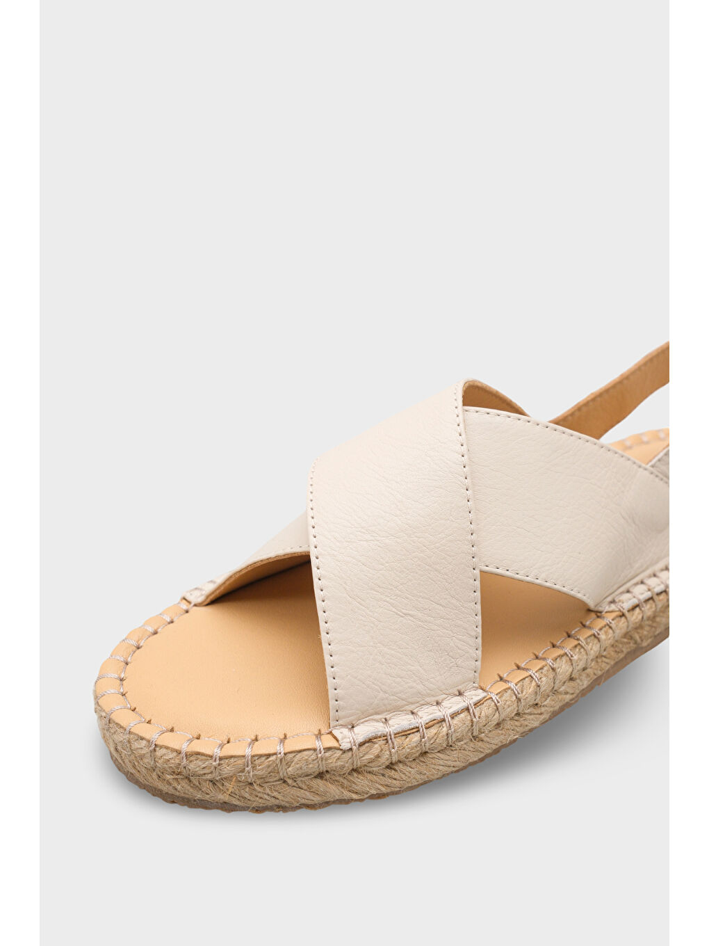 Bej Lilian Hakiki Deri Espadril Tabanlı Kadın Sandalet-2