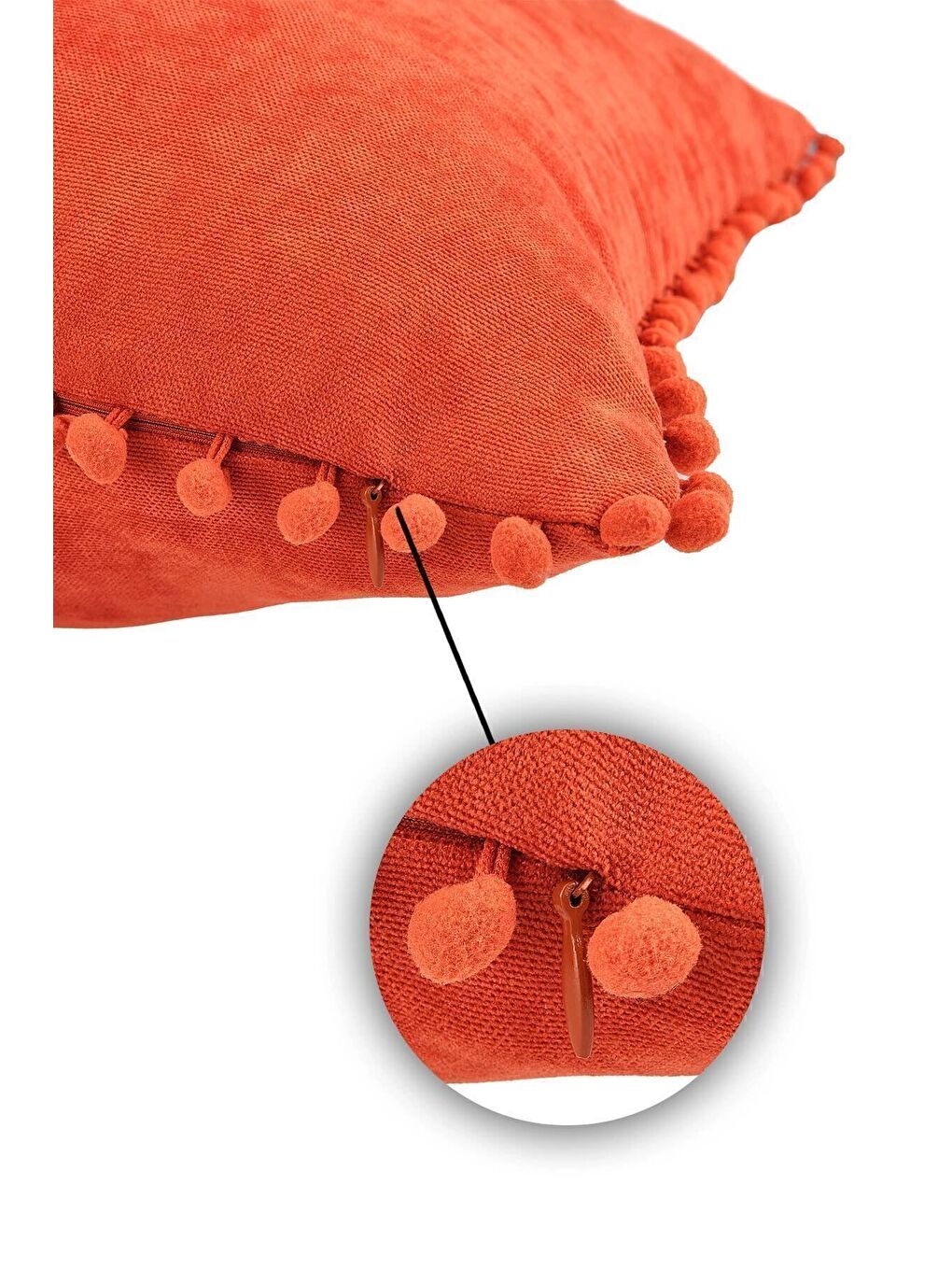 Kahverengi Renk Ve Ölçü Seçenekli Kiremit Ponponlu Kırlent Kılıfı Dekoratif Düz Sade Punch Panoroma-4