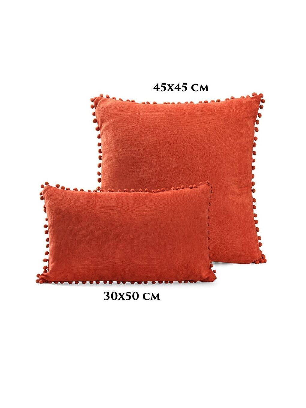 Kahverengi Renk Ve Ölçü Seçenekli Kiremit Ponponlu Kırlent Kılıfı Dekoratif Düz Sade Punch Panoroma-6