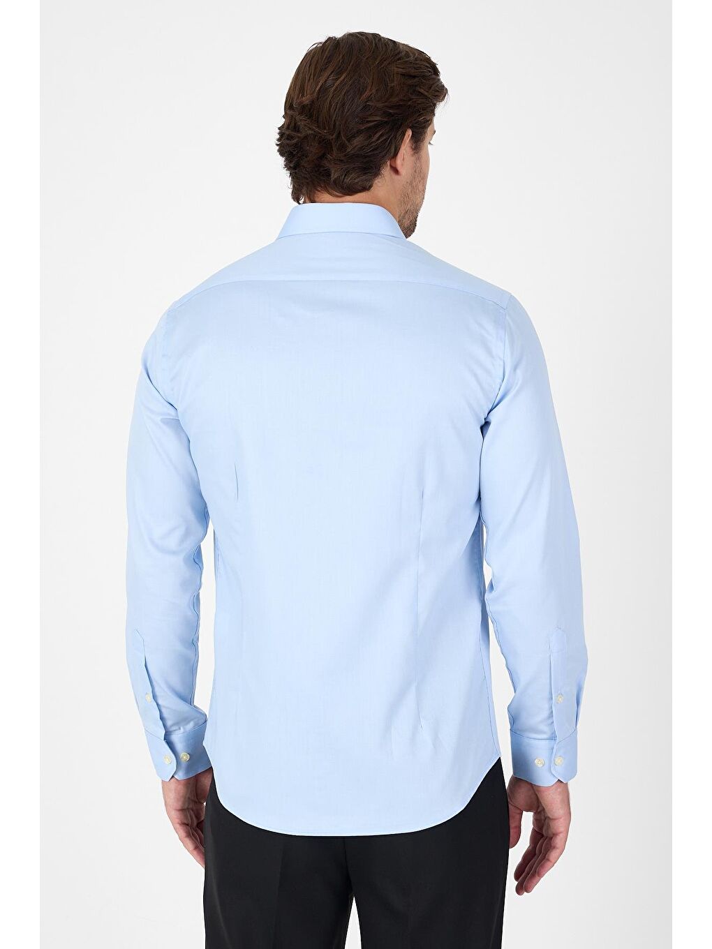 Koyu Mavi Uzun Kol Yarım İtalyan Yaka Cepsiz Non Iron Slim Fit Pamuklu Gömlek 1004250267-4