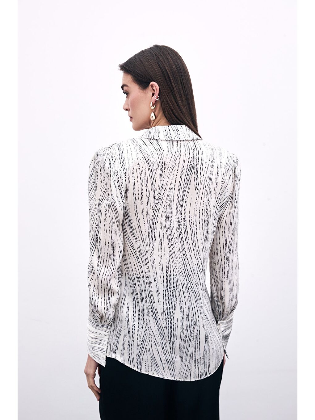 Lila Geniş Manşetli Gömlek - Ekru-Siyah-6