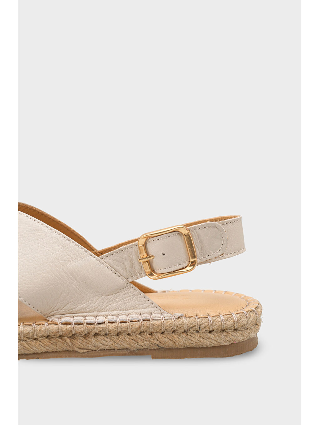 Bej Lilian Hakiki Deri Espadril Tabanlı Kadın Sandalet-3