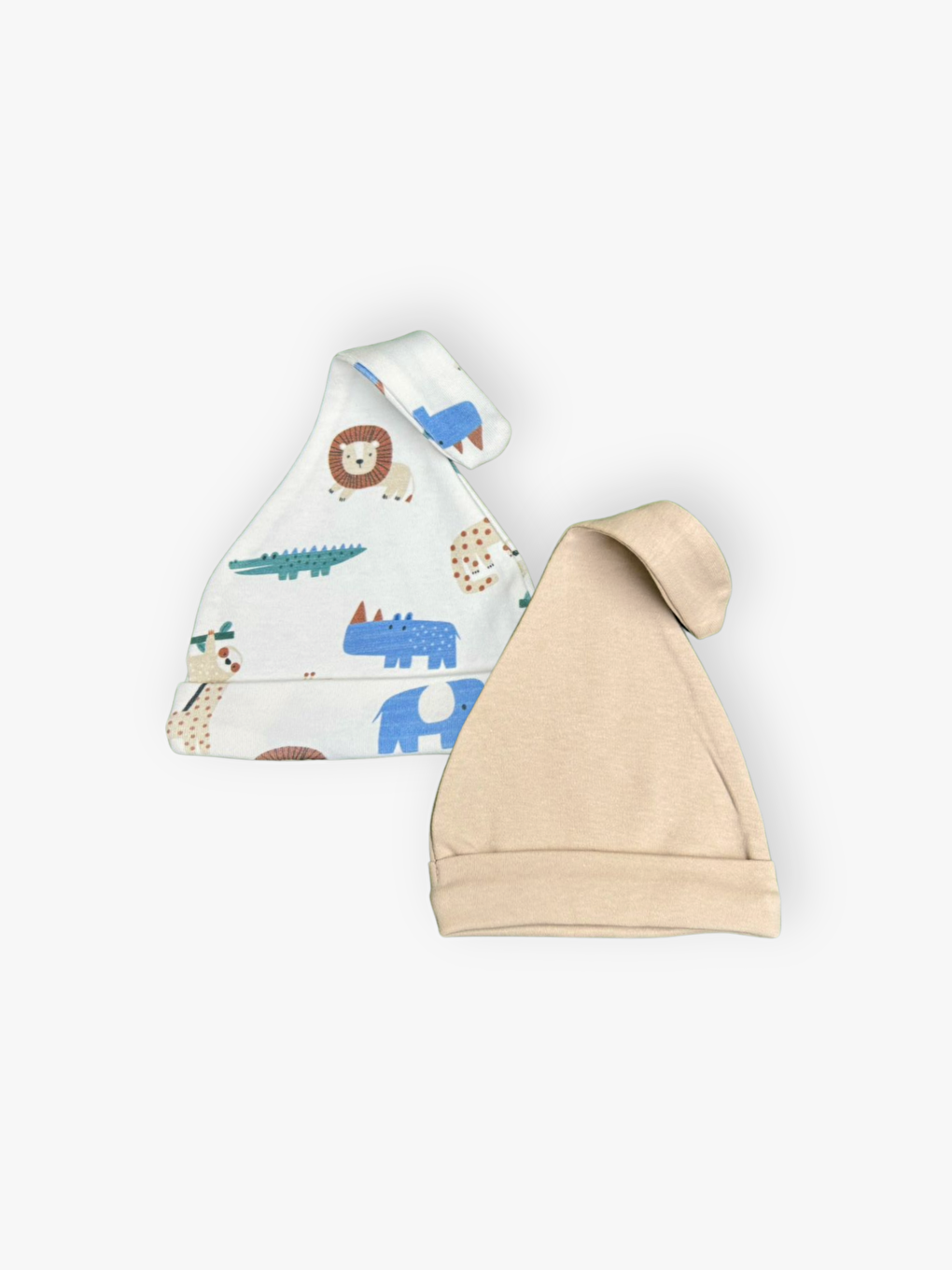 Ekru Baskılı Pamuklu Erkek Bebek Şapka Eldiven ve Önlük 6'lı Takım-1