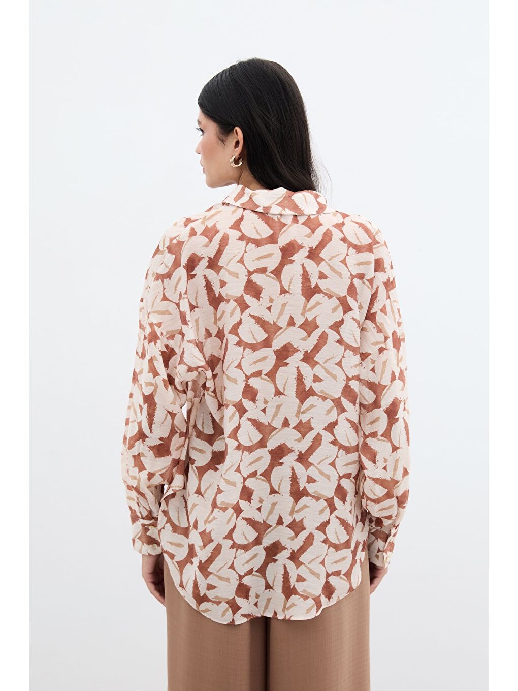 Kahverengi Desenli Viskon Gömlek - Kahve-7
