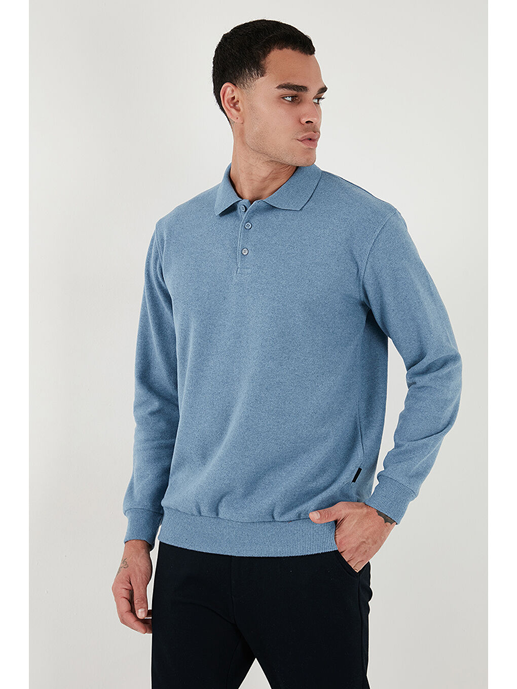 Mavi Pamuk Karışımlı Regular Fit Polo Yaka Erkek Kazak 456223-4