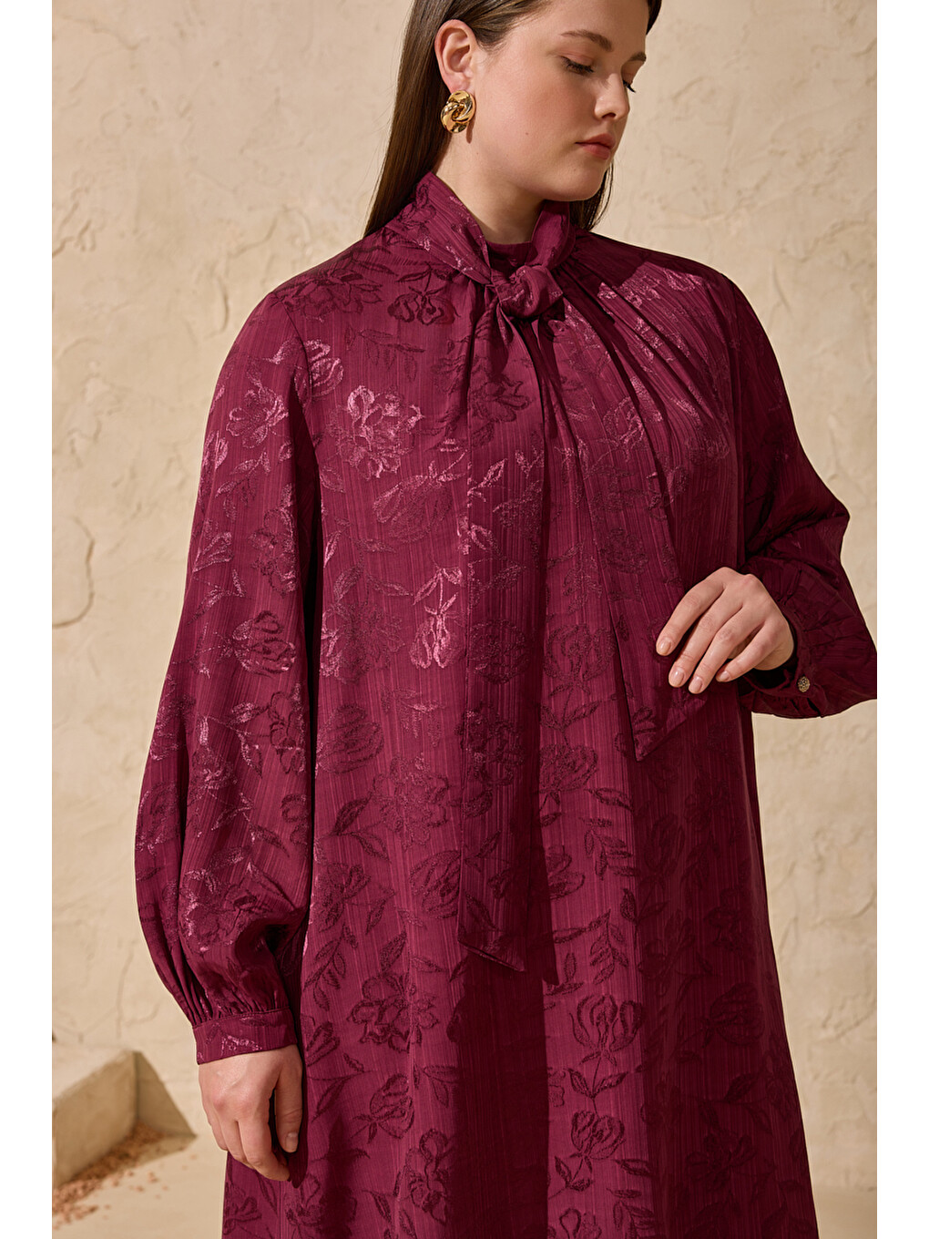 Mürdüm Fular Detaylı Tunik-4