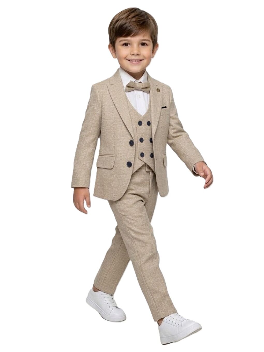 Bej Kiryos Erkek Çocuk Kareli Takım Elbise M00806-2