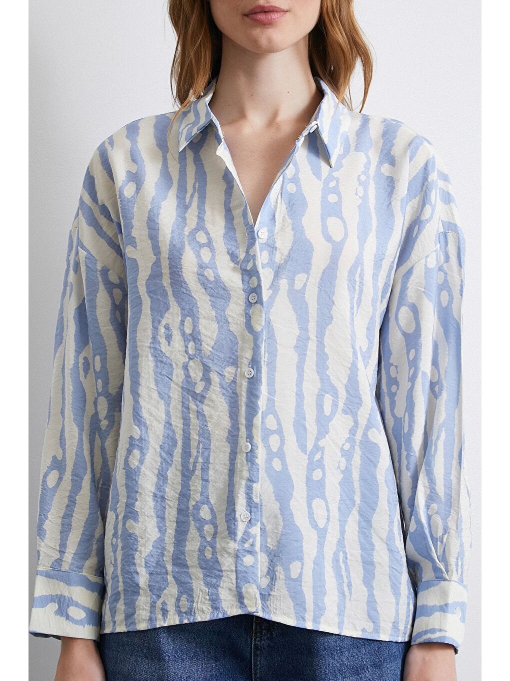 Zebra Desen Modal Gömlek Mavi-1