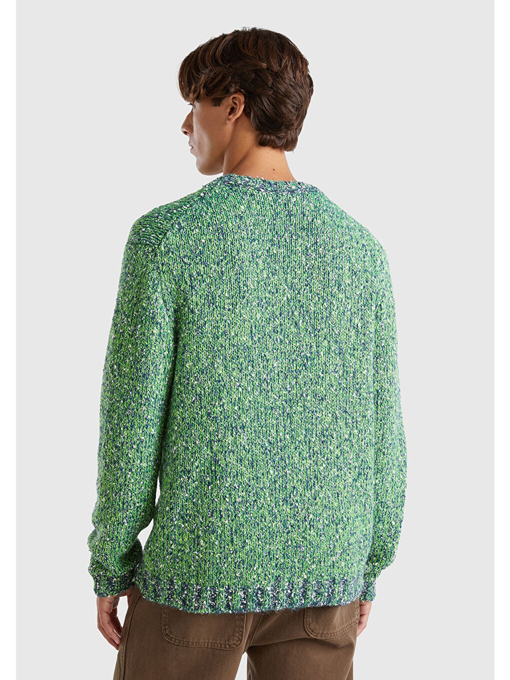 Erkek Yeşil Pamuk ve Yün Karışımlı Ribanalı Renk Detaylı Kazak-1