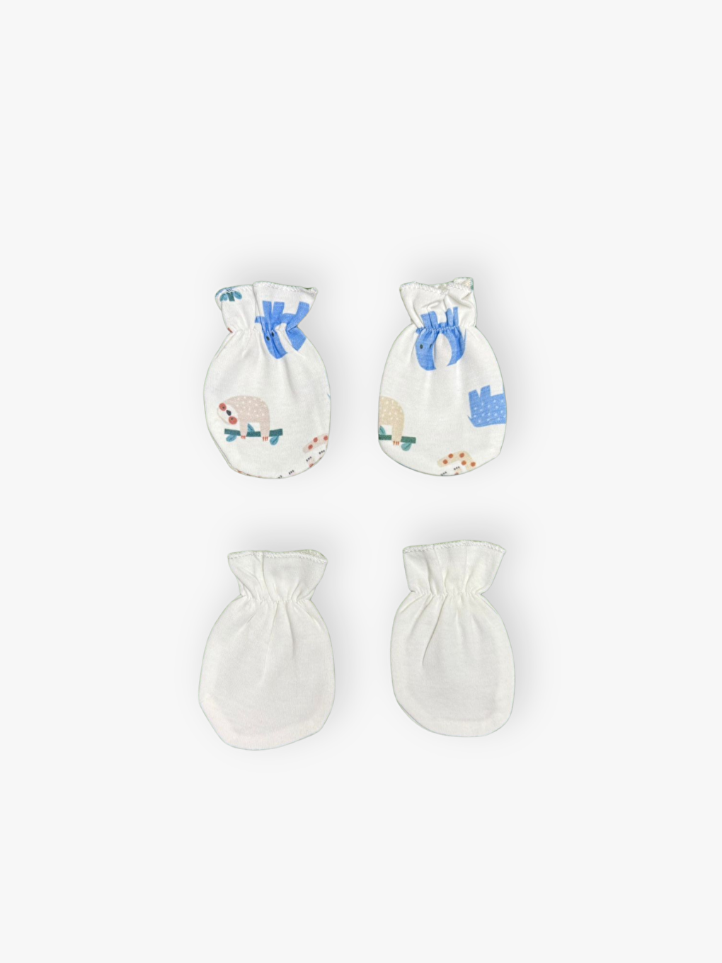 Ekru Baskılı Pamuklu Erkek Bebek Şapka Eldiven ve Önlük 6'lı Takım-3