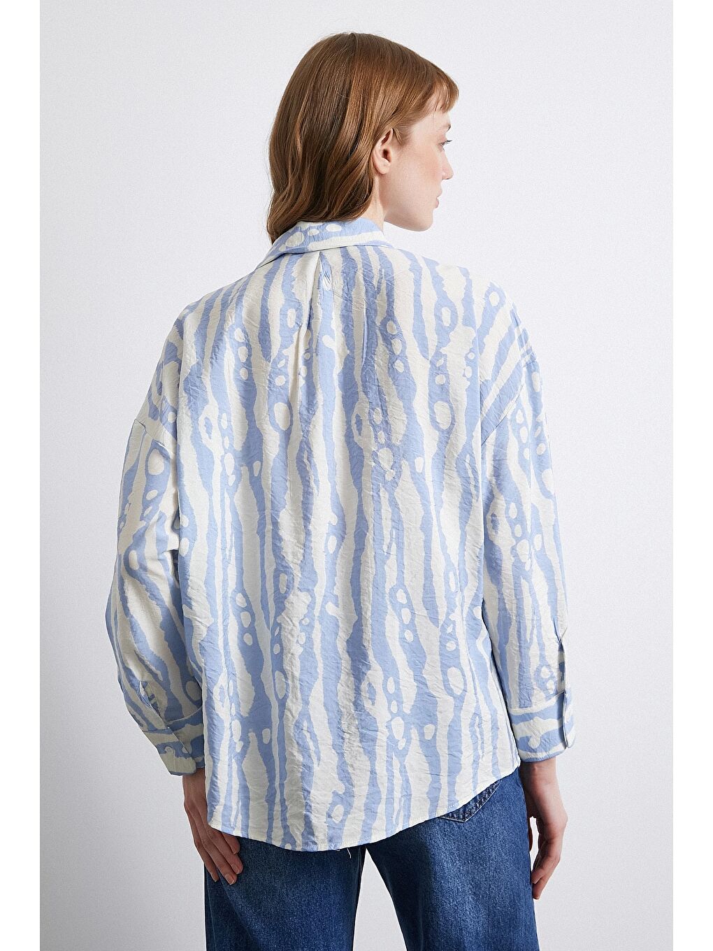 Zebra Desen Modal Gömlek Mavi-2