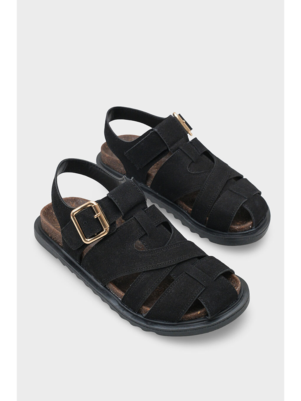 Siyah Penelopa Gladyatör Tokalı Kadın Sandalet-1