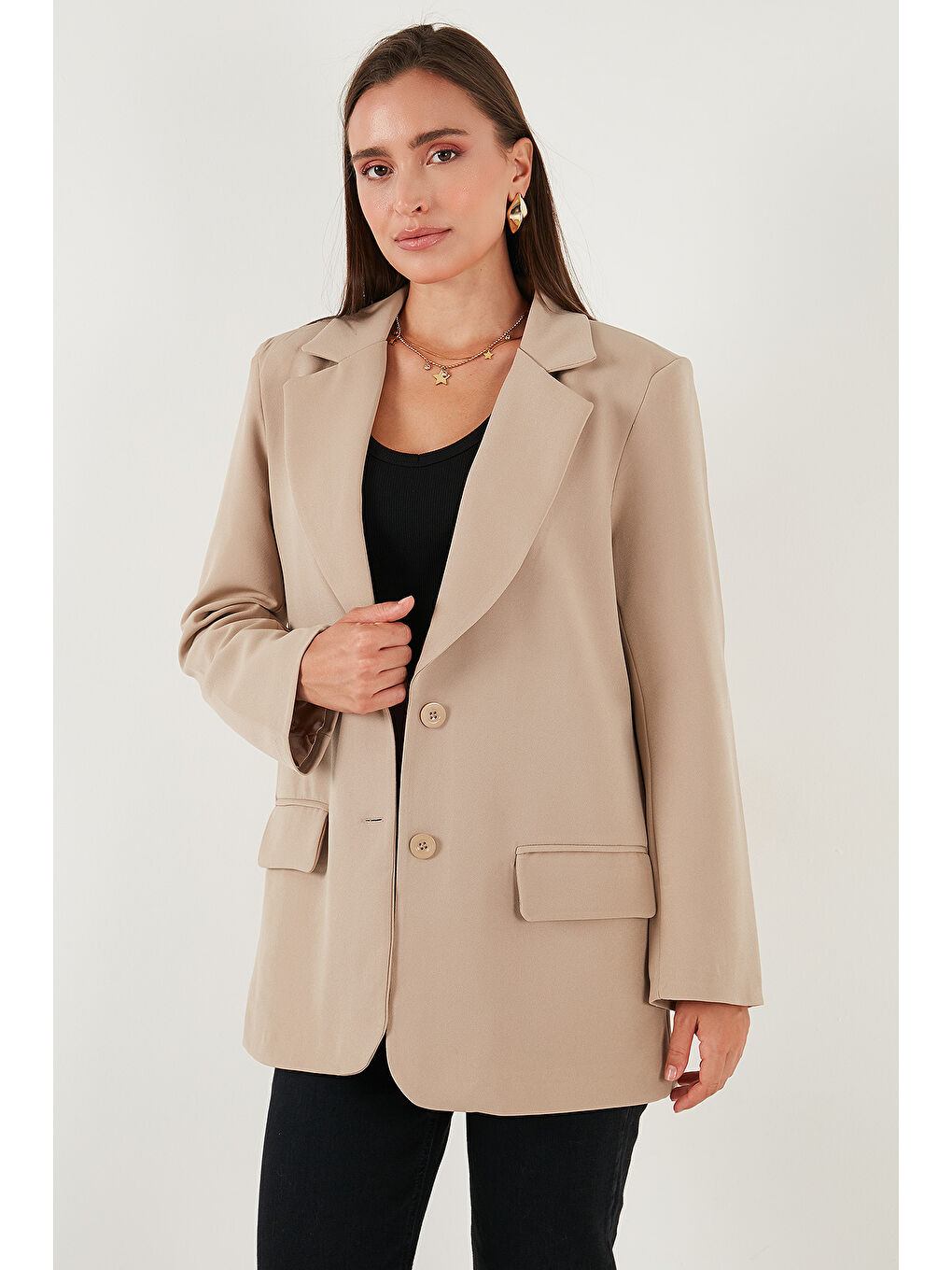 Bej Relaxed Fit Mono Yaka Cepli Blazer Ceket 611BC00132-3