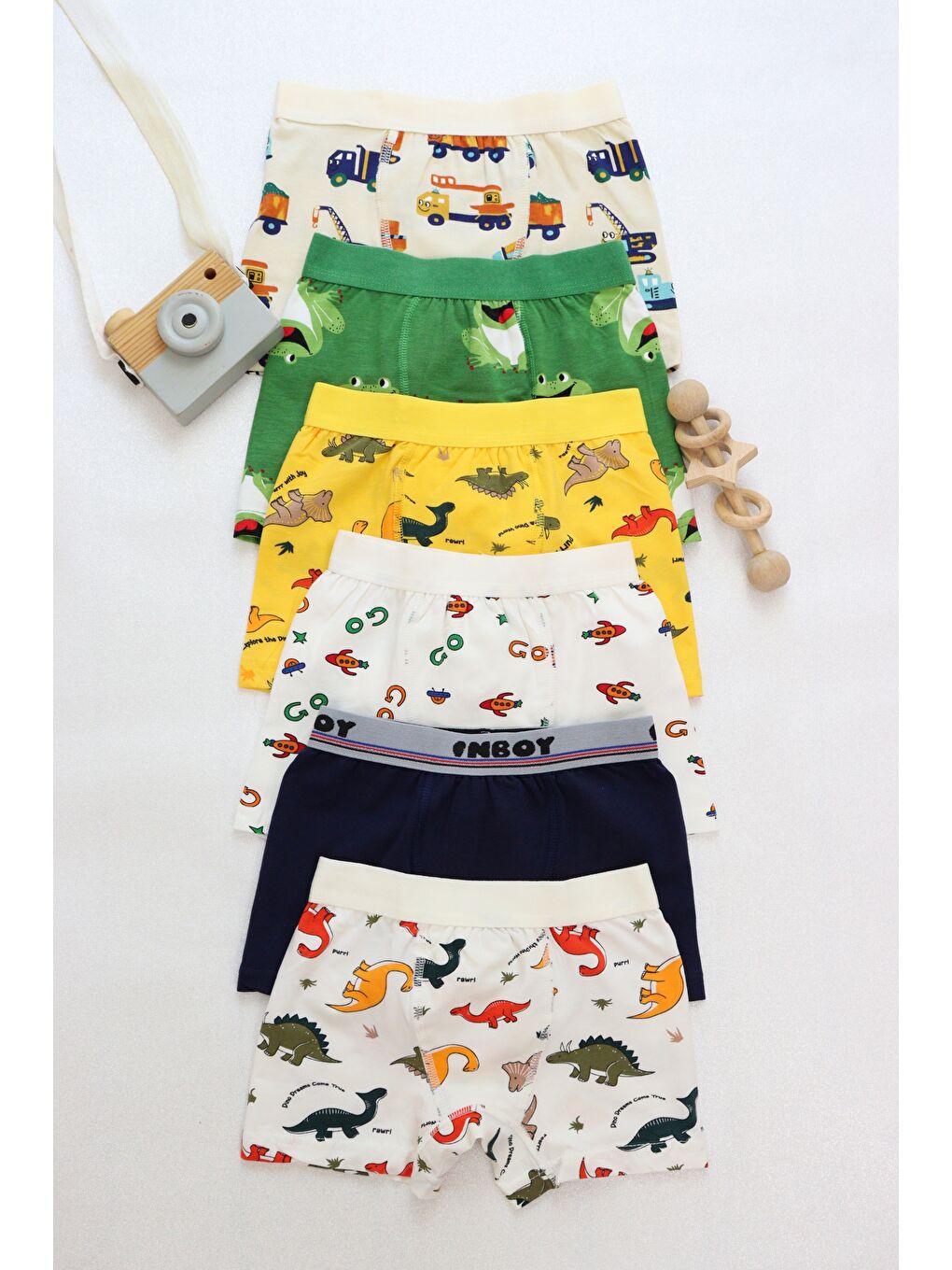 Gri Erkek Çocuk Pamuklu Sevimli Hayvan Desenli Desen 6'li Paket Boxer