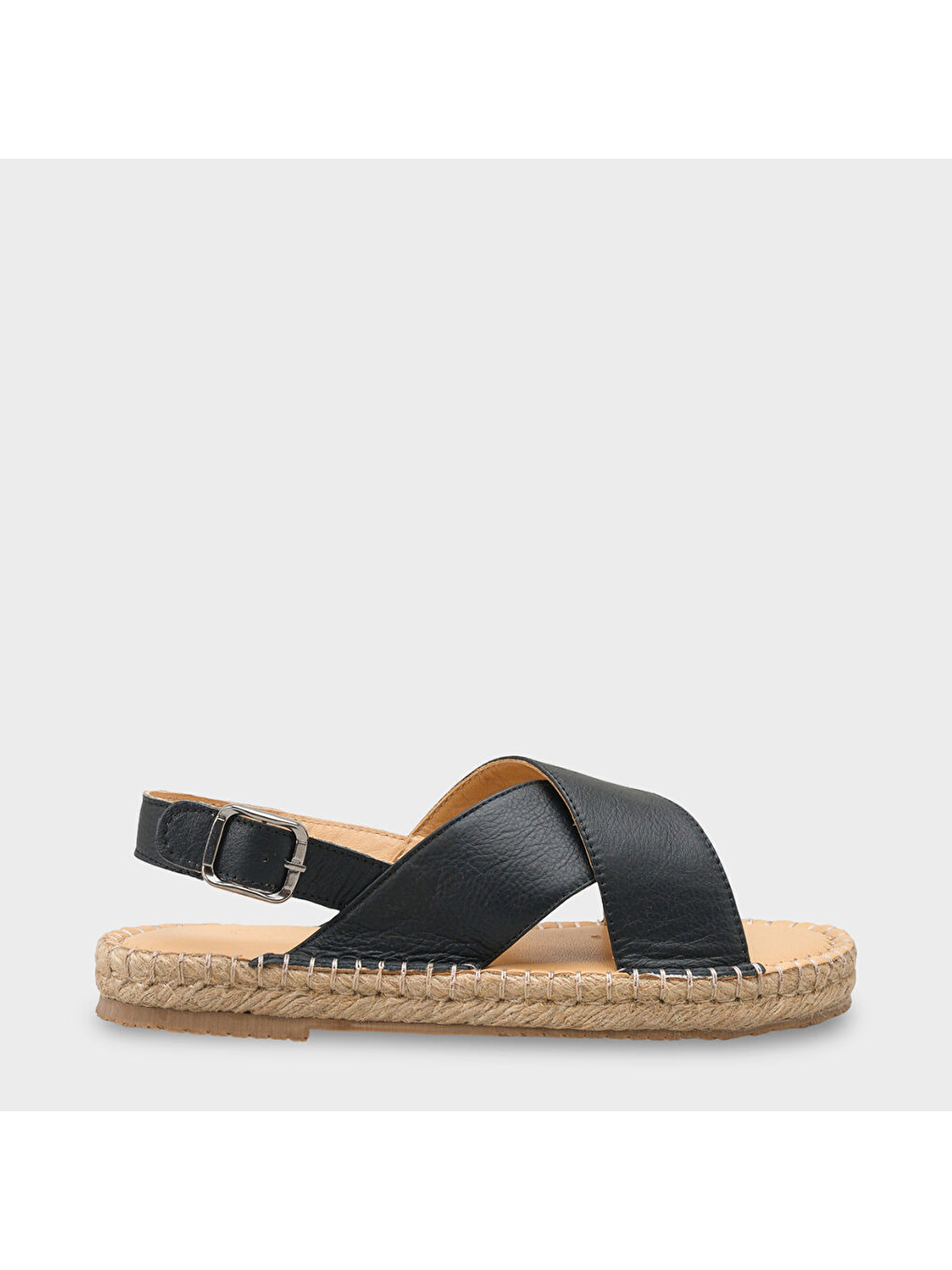 Siyah Lilian Hakiki Deri Espadril Tabanlı Kadın Sandalet