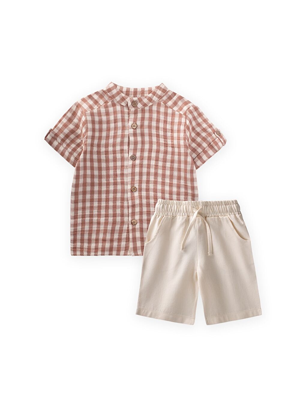 Kahverengi Müslin Gömlek Takım 1-8 Yaş Açık Kahve