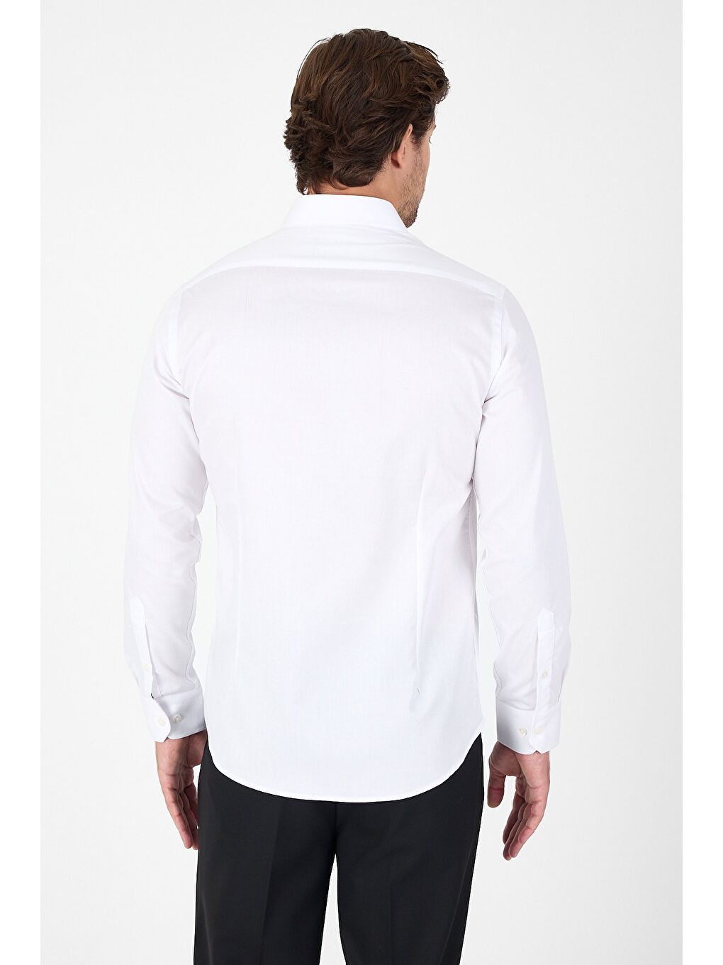 Beyaz Uzun Kol Yarım İtalyan Yaka Cepsiz Non Iron Slim Fit Pamuklu Gömlek 1004250267-1
