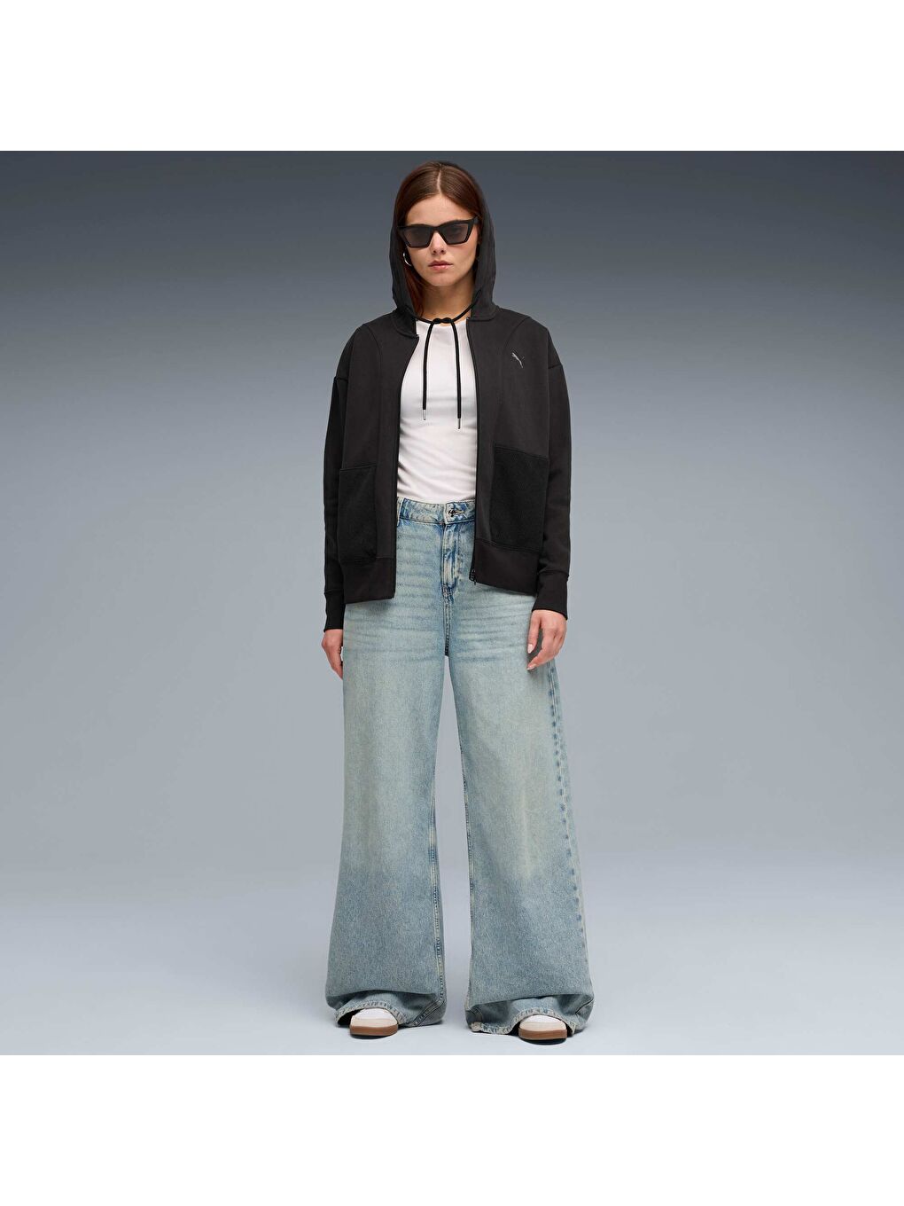 Siyah HER Kadın Geniş Kesim Kapüşonlu Ceket-1