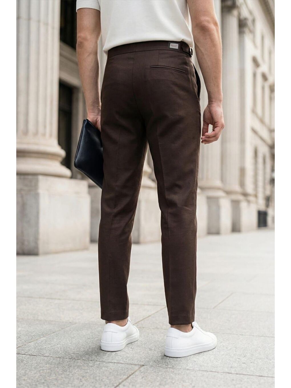 Kahverengi Gurkha Stil Yan Ayarlı Metal Tokalı Slim Fit Erkek Kumaş Pantolon Özel Kesim Kruvaze Bel-2