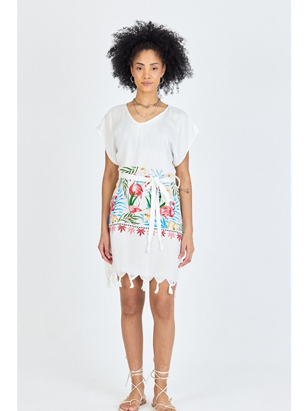 Pembe Samira Baskılı Bambu Plaj Elbisesi Pareo Havlu