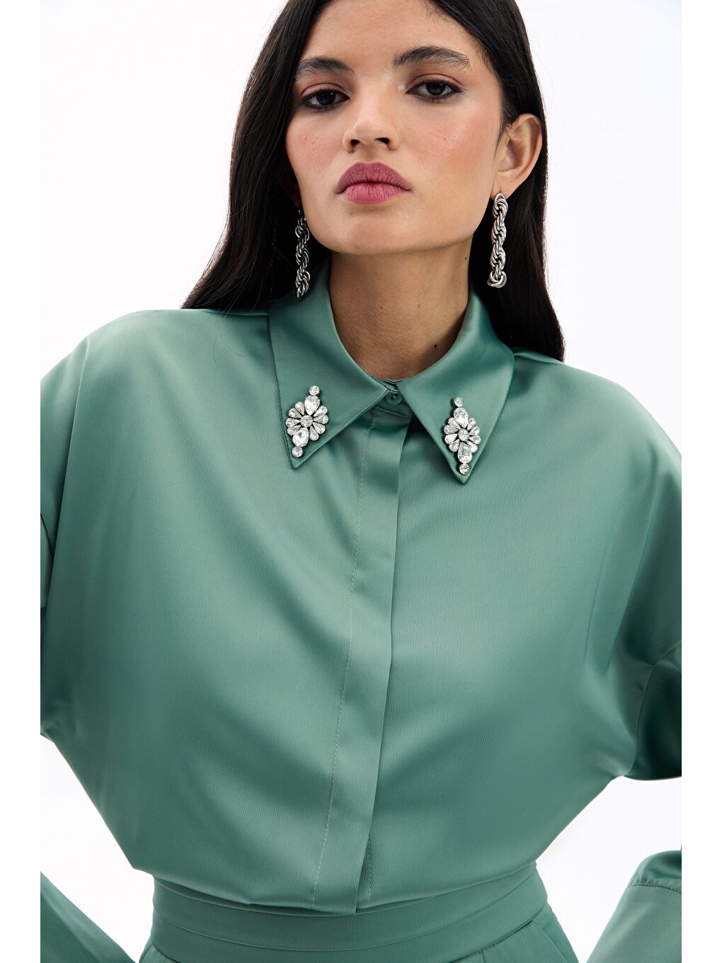 Aksesuar Detaylı Gömlek - Çağla Yeşili