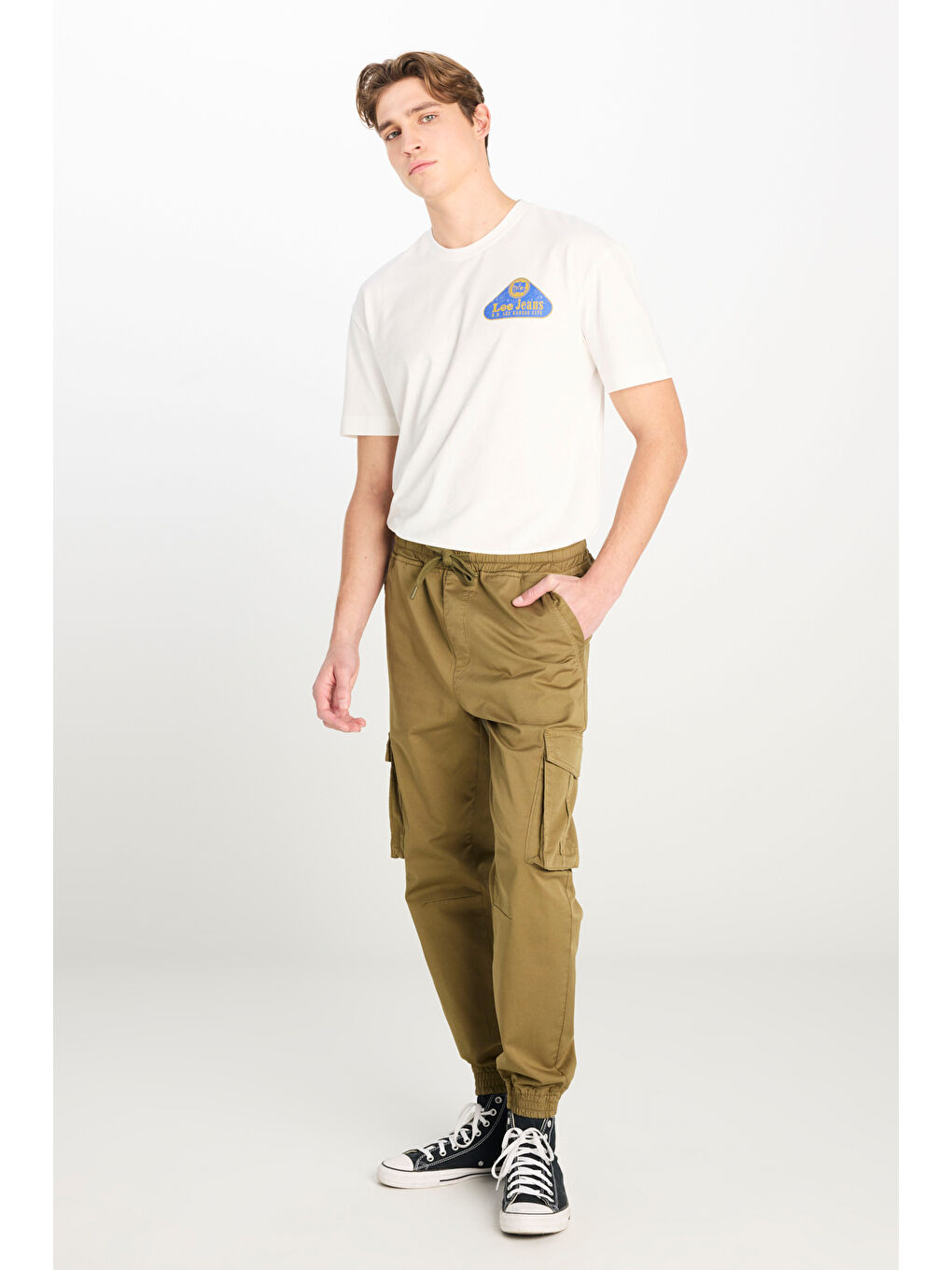 Regular Fit Normal Kesim Ribanalı Paça Kargo Cepli Haki Jogger Pantolon