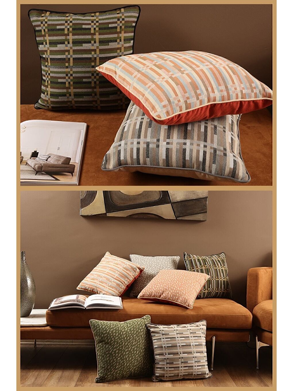 Turuncu Özel Tasarım 43x43 Dokuma Kırlent Kılıfı Biyeli Gizli Fermuarlı Dekoratif Salon-1