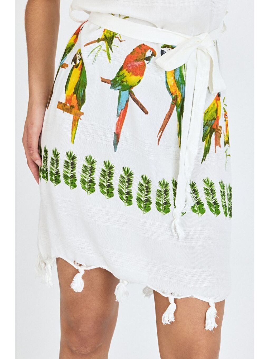 Beyaz Samira Baskılı Bambu Plaj Elbisesi Pareo Havlu-2