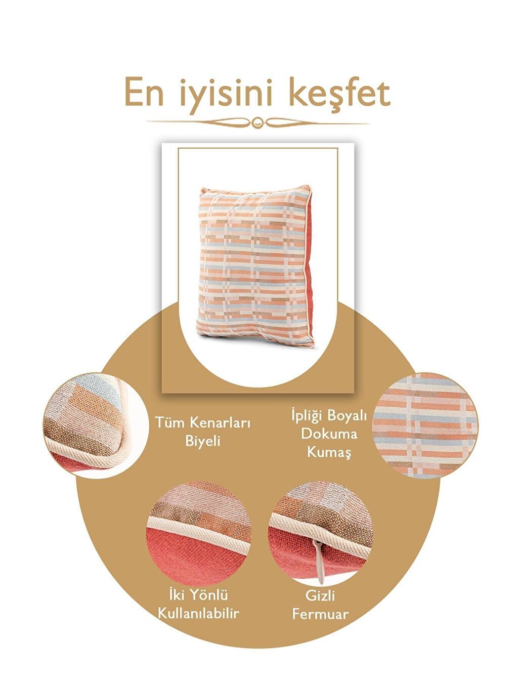 Turuncu Özel Tasarım 43x43 Dokuma Kırlent Kılıfı Biyeli Gizli Fermuarlı Dekoratif Salon-3