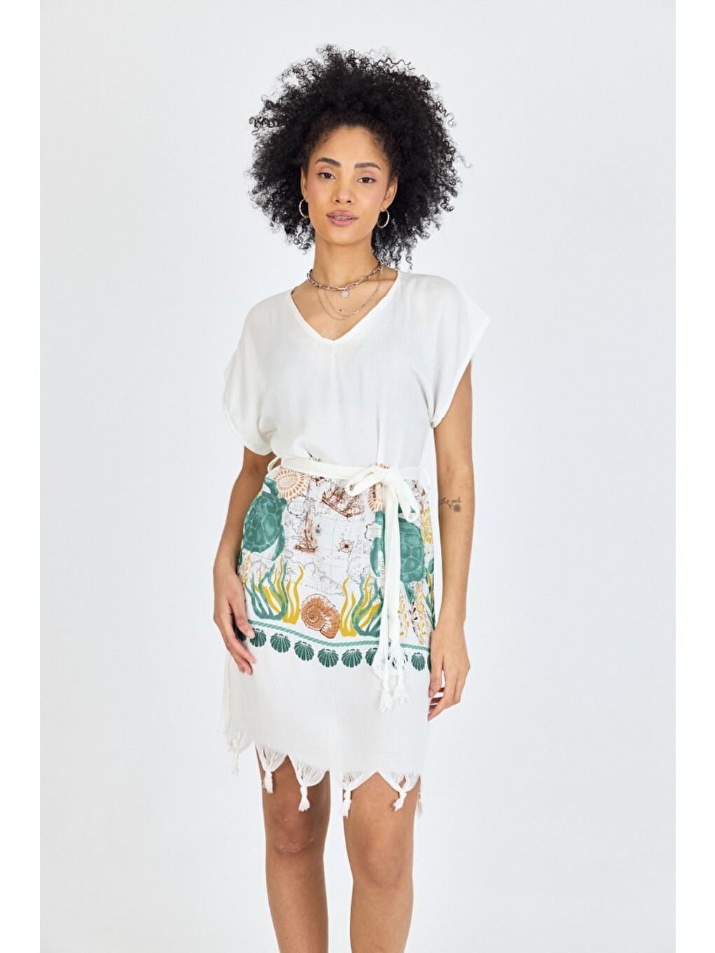 Pembe Samira Baskılı Bambu Plaj Elbisesi Pareo Havlu-3