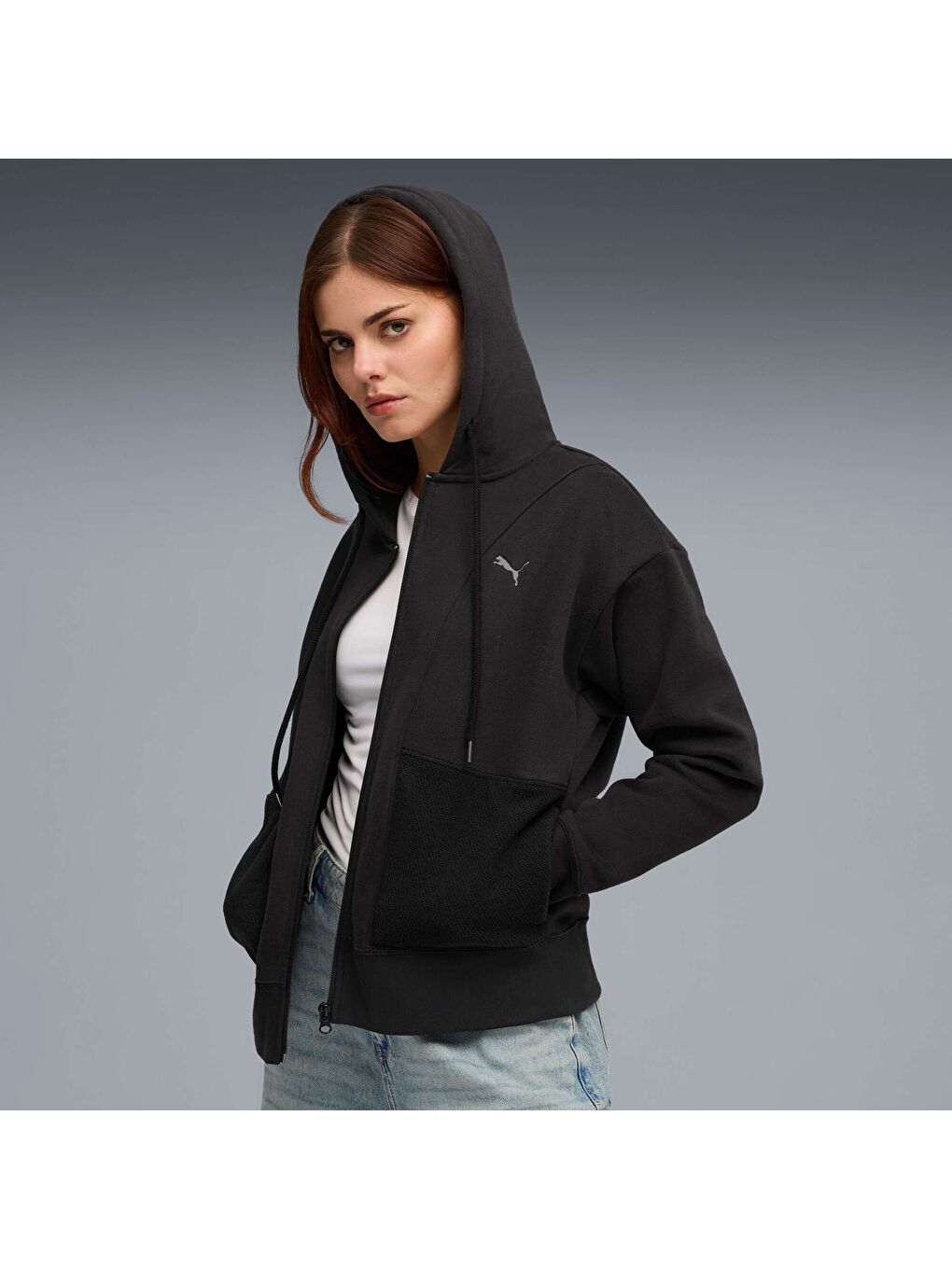 Siyah HER Kadın Geniş Kesim Kapüşonlu Ceket-4