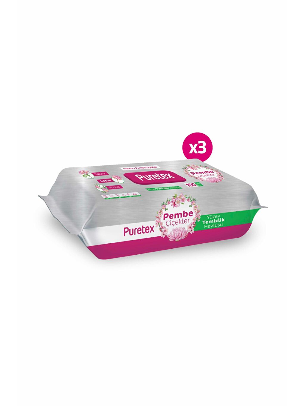 Yüzey Temizlik Havlusu Pembe Çiçekler 3x100 (300 Yaprak)-1