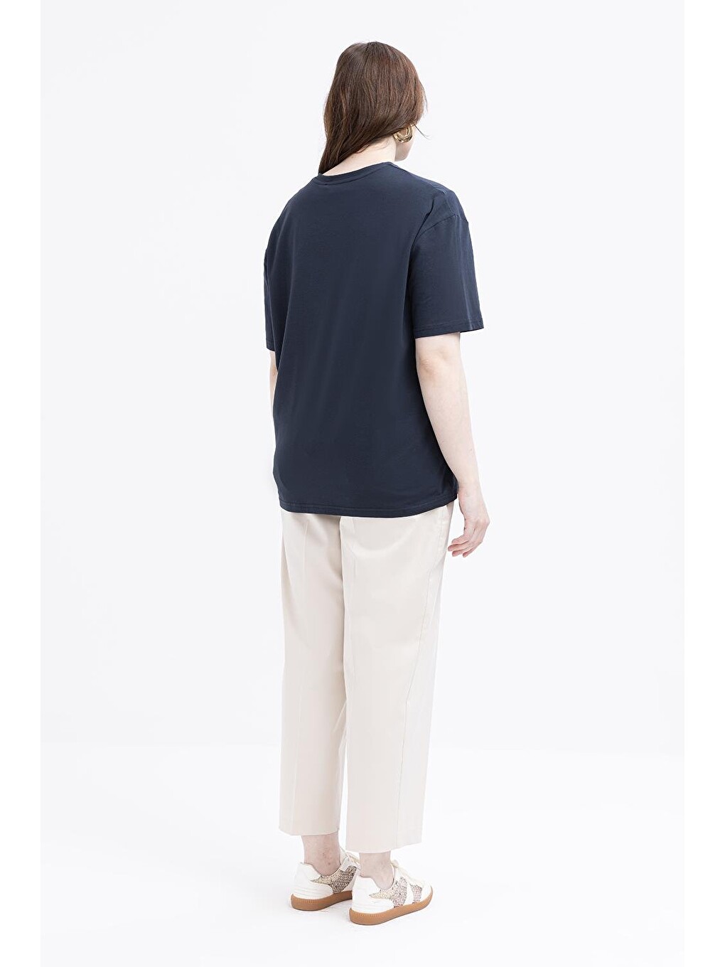 Beyaz İndigo-kısa Kollu Nakış Detaylı T-shirt-2
