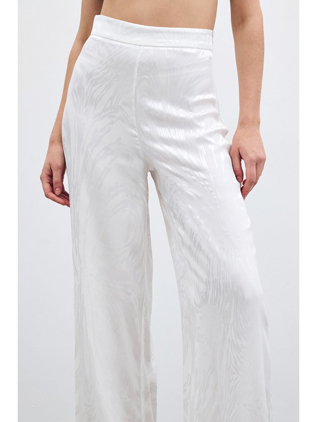 Yüksek Bel Desenli Pantolon - Ekru-3