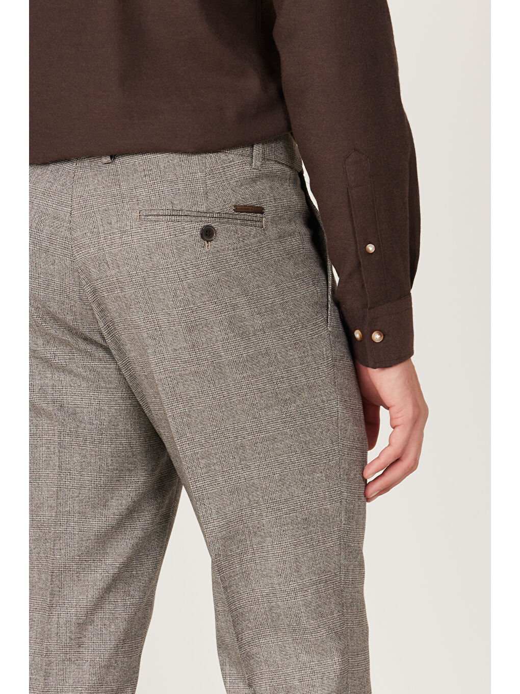 Erkek Kahverengi Comfort Fit Rahat Kesim Beli Lastikli Desenli Esnek Pantolon-5