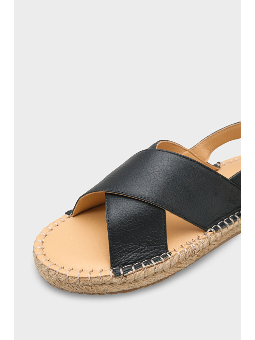 Siyah Lilian Hakiki Deri Espadril Tabanlı Kadın Sandalet-2