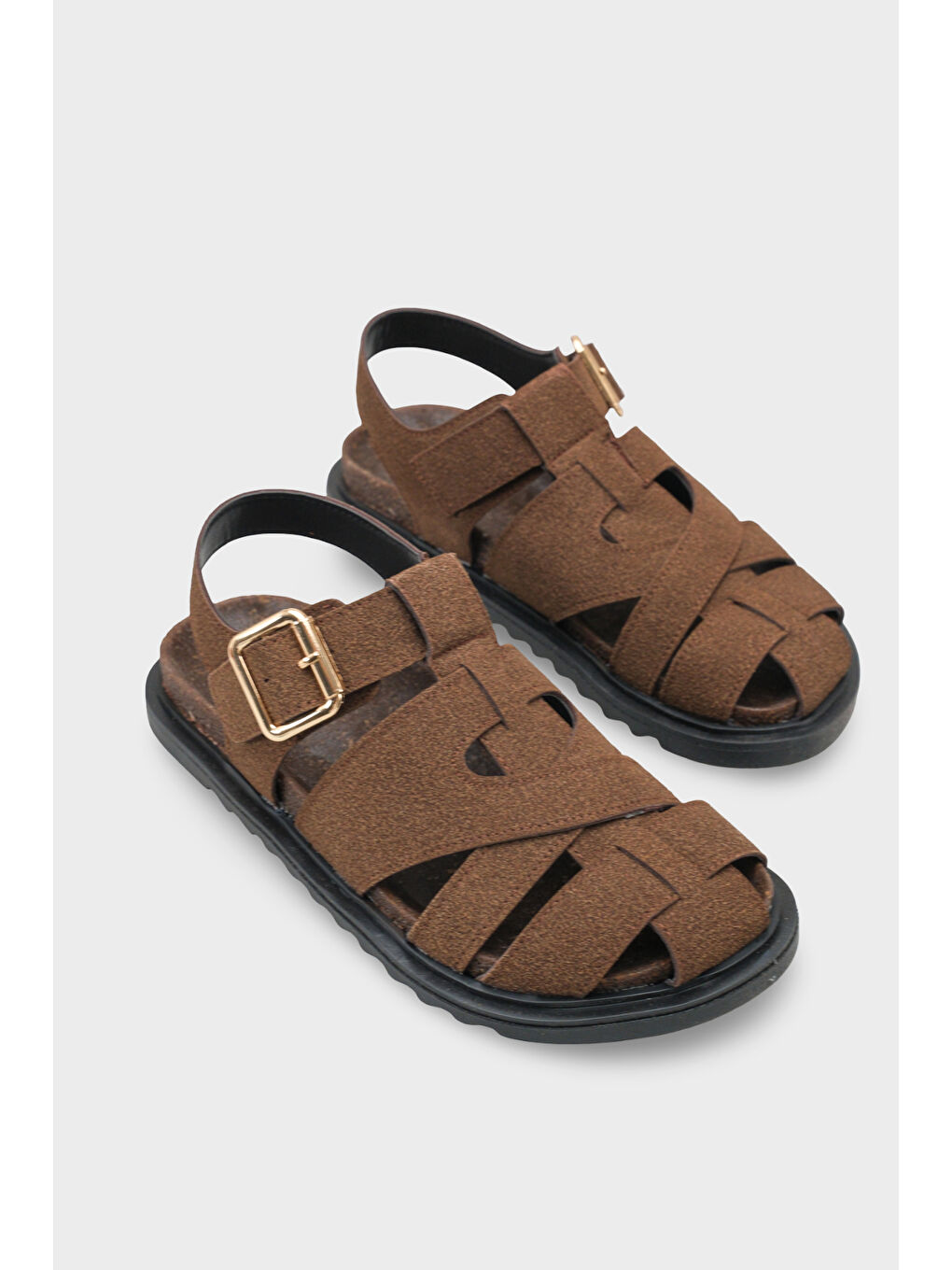 Kahverengi Penelopa Gladyatör Tokalı Kadın Sandalet-1