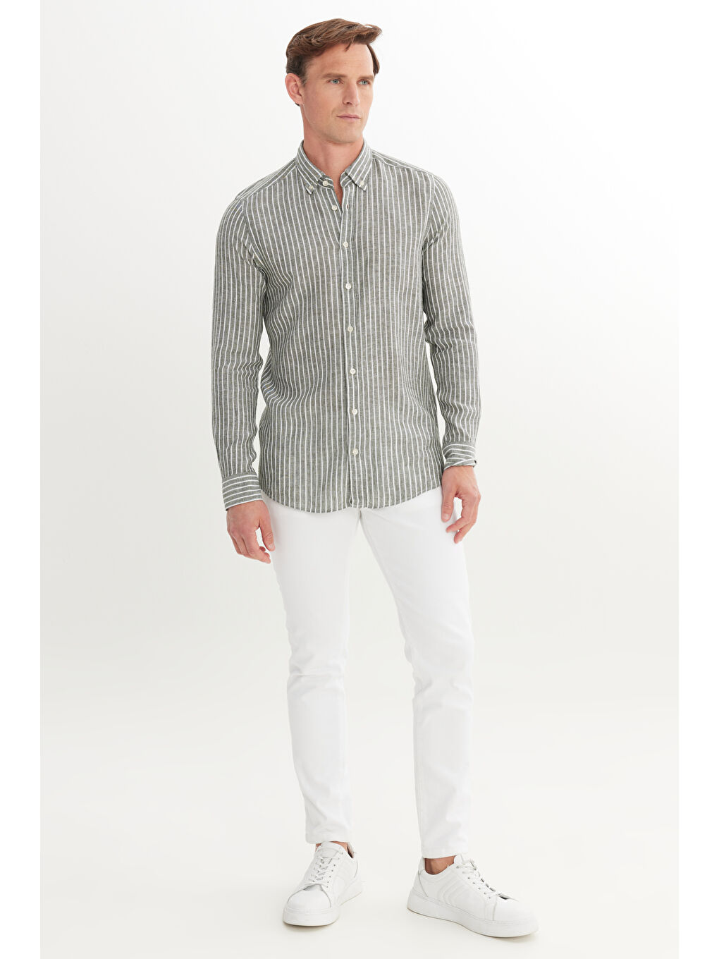 Erkek Beyaz 360 Derece Her Yöne Esneyen Slim Fit Dar Kesim Pamuklu Rahat Pantolon