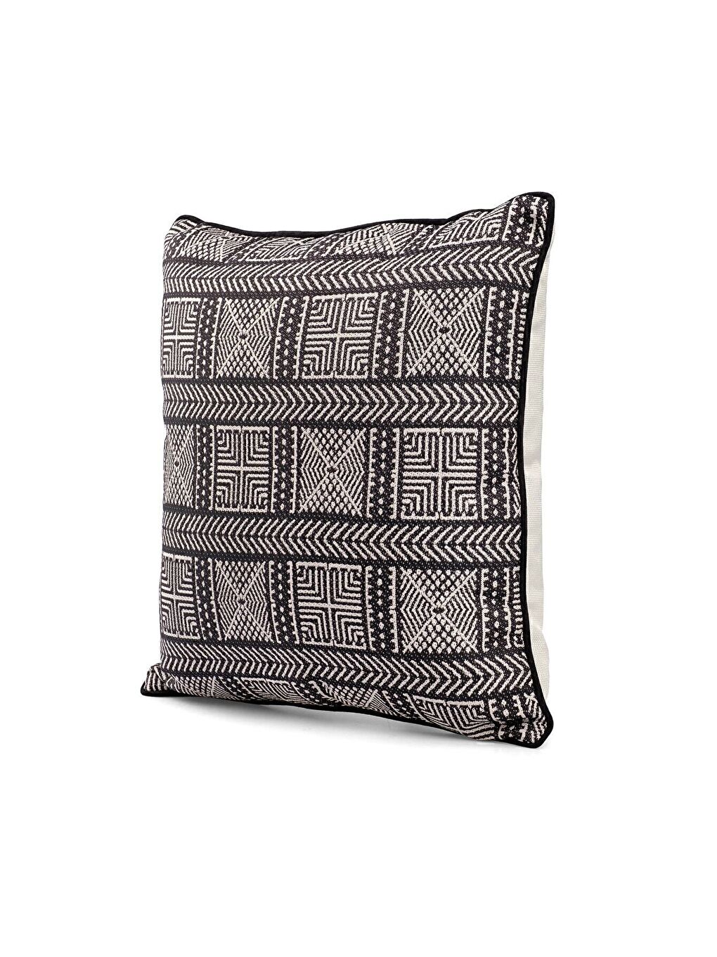 Siyah Özel Tasarım 43x43 Dokuma Kırlent Kılıfı Biyeli Gizli Fermuarlı Dekoratif Salon