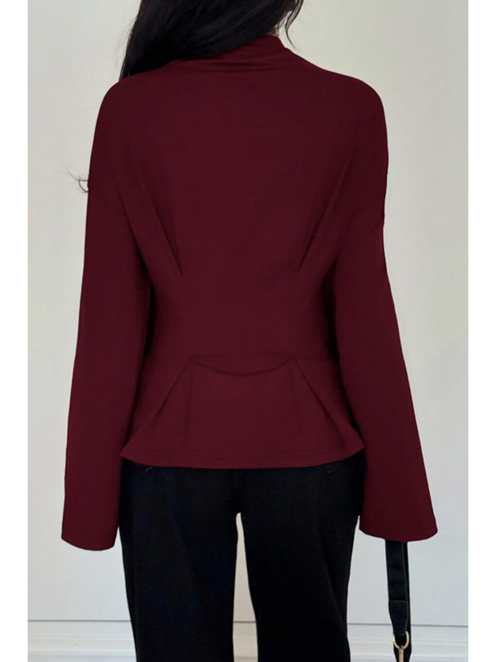 Bordo Kadın Pilet Bel Oturtmalı Peplum Detaylı Uzun Kollu Bluz-3